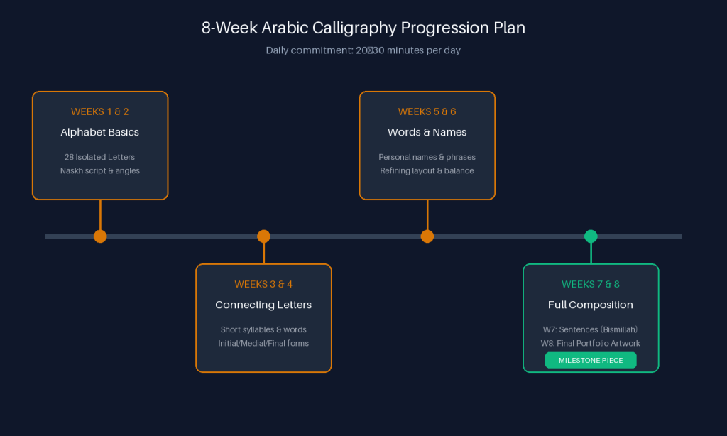 8-week roadmap for learning Arabic calligraphy