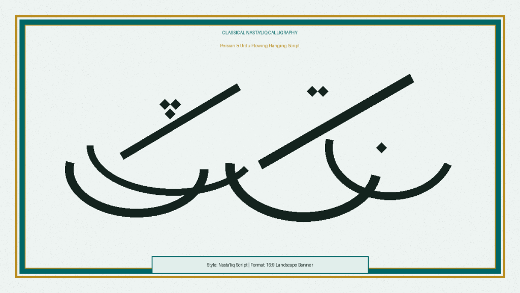 Arabic Calligraphy Styles Jawi, Khat, Nastaliq & Kufi Guide 2026 3 Classical Nasta'liq Arabic calligraphy with flowing lettering