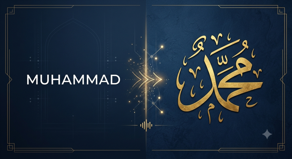 How to Write Your Name in Arabic Calligraphy Free Online Guide 3 Muhammad converted from English to Arabic calligraphy