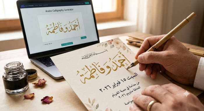 Professional Arabic Calligraphy Techniques 2 Traditional Arabic wedding names written in Diwani calligraphy