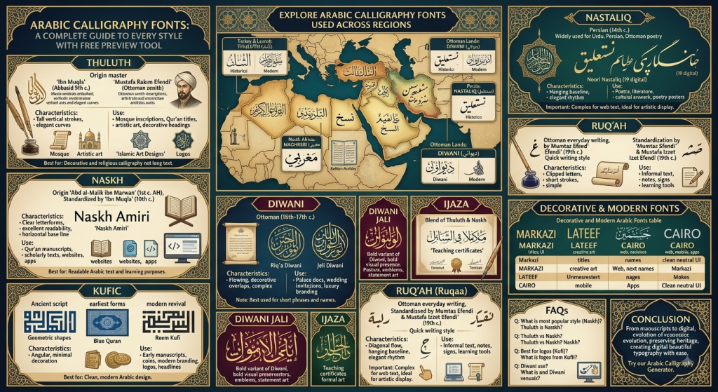 Arabic Calligraphy Fonts Guide 2 This image explains the origin, evolution and modern use cases