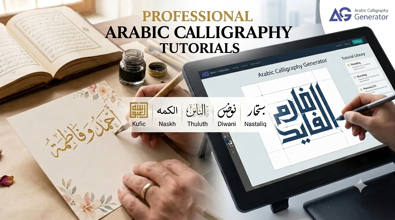 Traditional and digital Arabic calligraphy tutorials with five script styles
